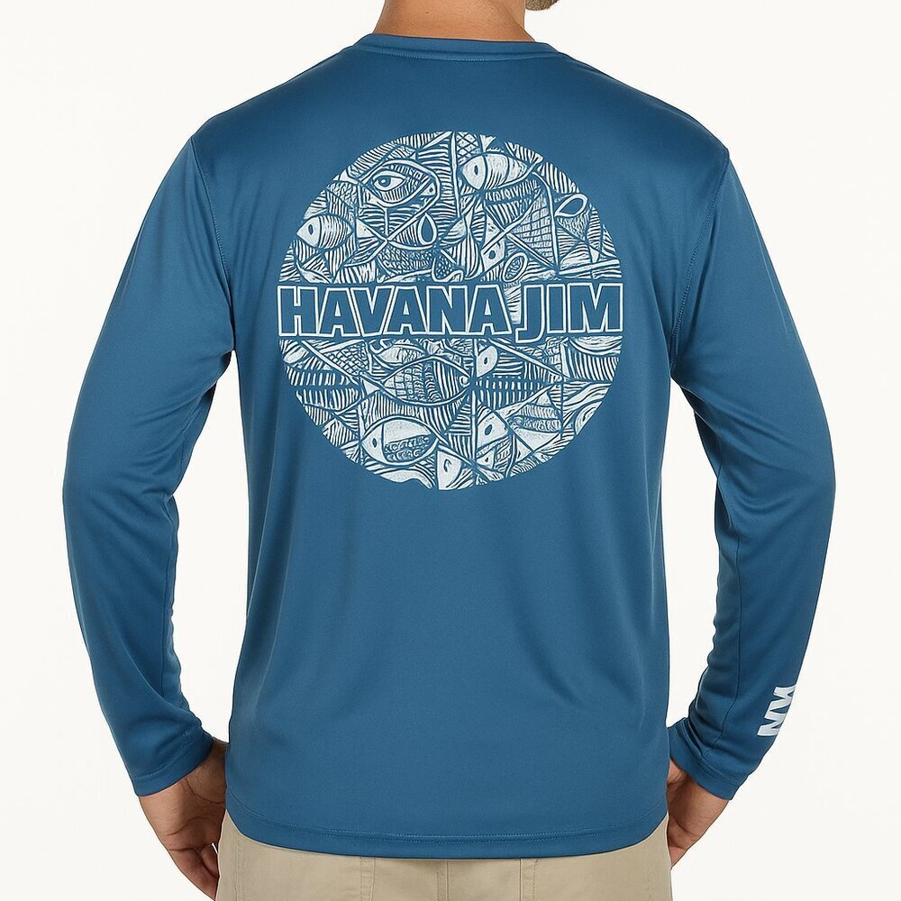 Havana Jim Classic Moisture Wicking UPF Long Sleeve Shirt Blue Sapphire Size M
